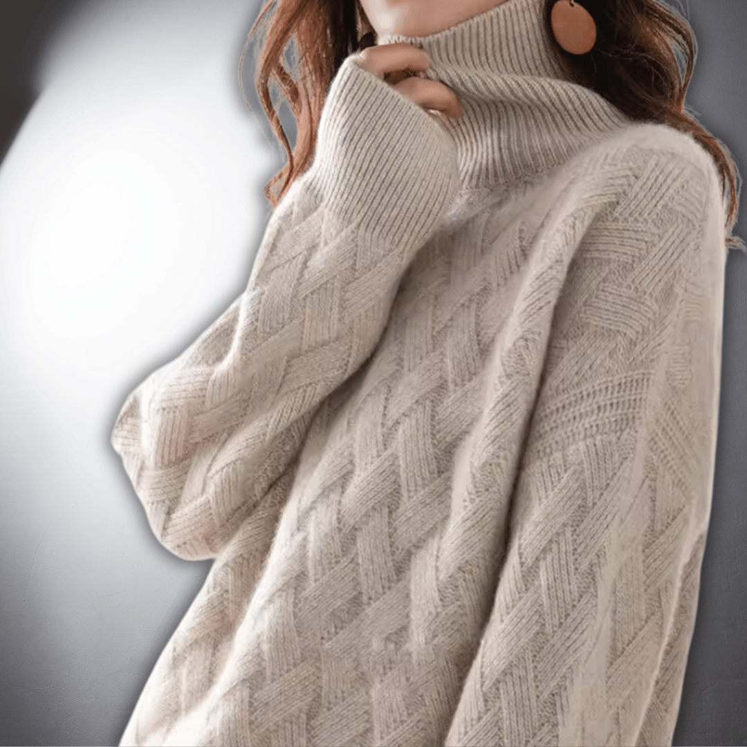 Doriadessa | Women's Turtleneck Sweater Oversized Warm Layering - Light Beige / Off White
