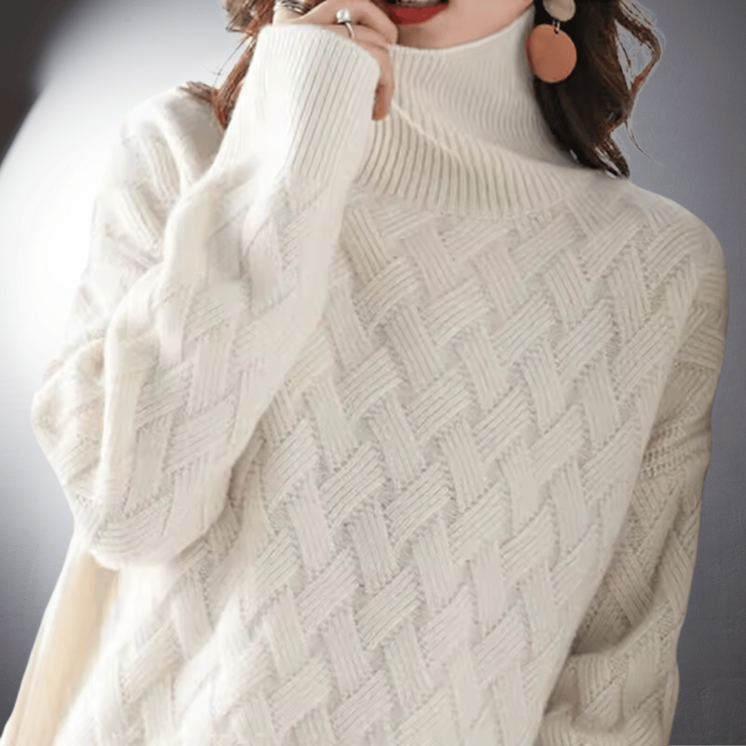 Doriadessa | Women's Turtleneck Sweater Oversized Warm Layering - Light Beige / Off White