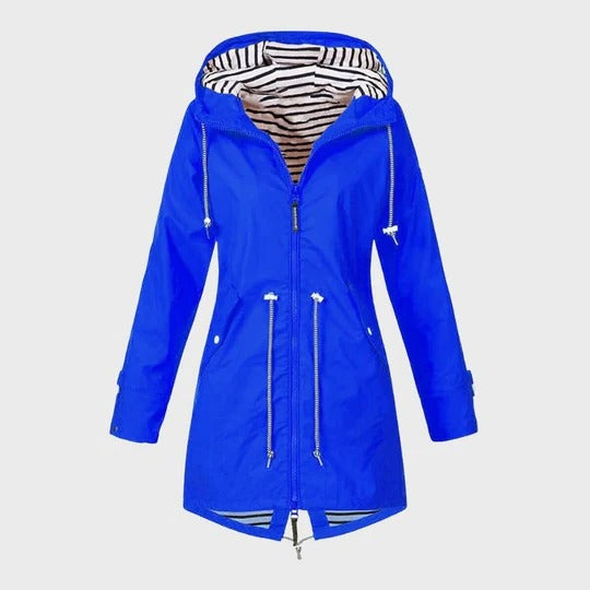 Elophine | Women's Long Waterproof Rain Jacket with Hood and Pockets — 2