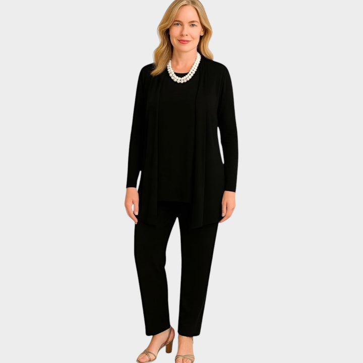 Elowetta | Women's Matching Suit Soft Knit Three Piece Set — Black