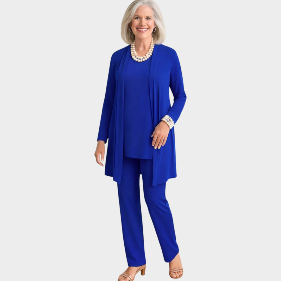 Elowetta | Women's Matching Suit Soft Knit Three Piece Set — Blue