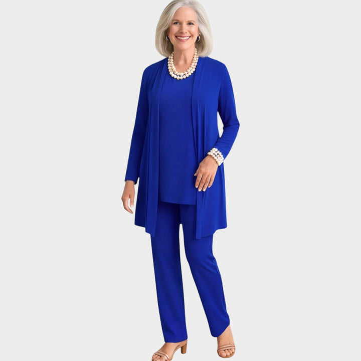 Elowetta | Women's Matching Suit Soft Knit Three Piece Set — Blue