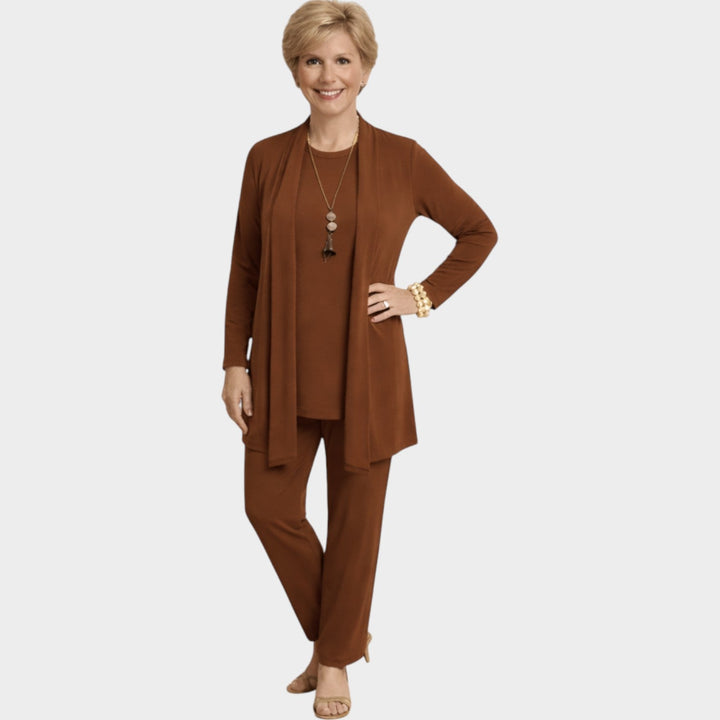 Elowetta | Women's Matching Suit Soft Knit Three Piece Set — Brown