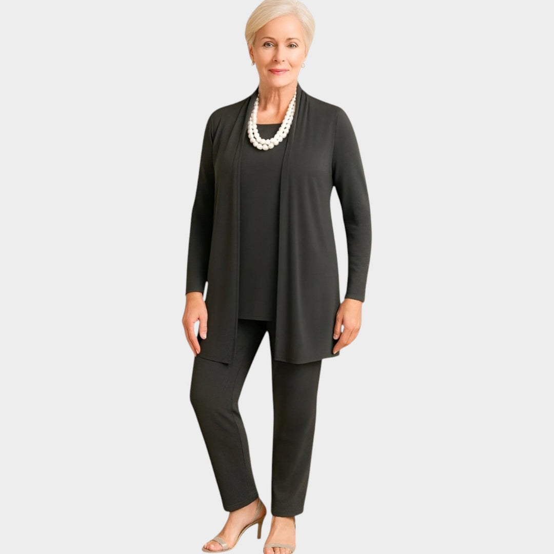 Elowetta | Women's Matching Suit Soft Knit Three Piece Set — Dark Gray