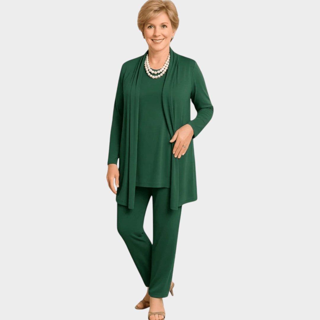 Elowetta | Women's Matching Suit Soft Knit Three Piece Set — Green
