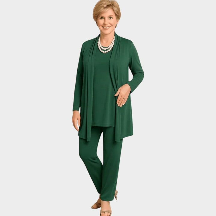 Elowetta | Women's Matching Suit Soft Knit Three Piece Set — Green