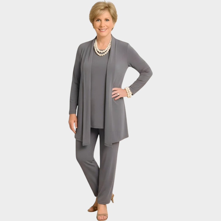 Elowetta | Women's Matching Suit Soft Knit Three Piece Set — Light Gray