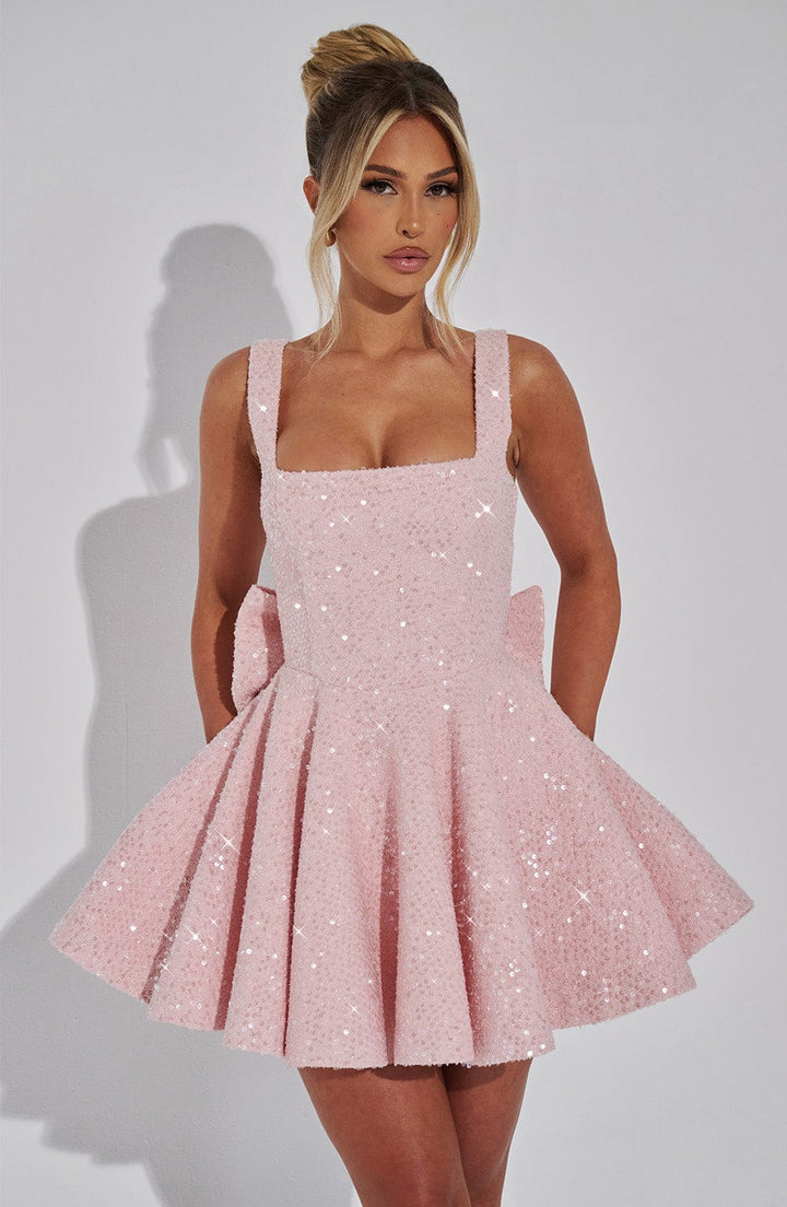 Elowine | Women's Elegant Bow Skater Homecoming Dress — Pink