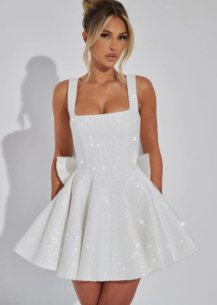 Elowine | Women's Elegant Bow Skater Homecoming Dress — White