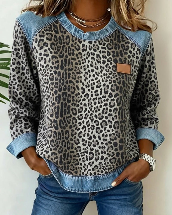Emelineana | Women's Chic And Cozy Leopard Print Sweater — Gray