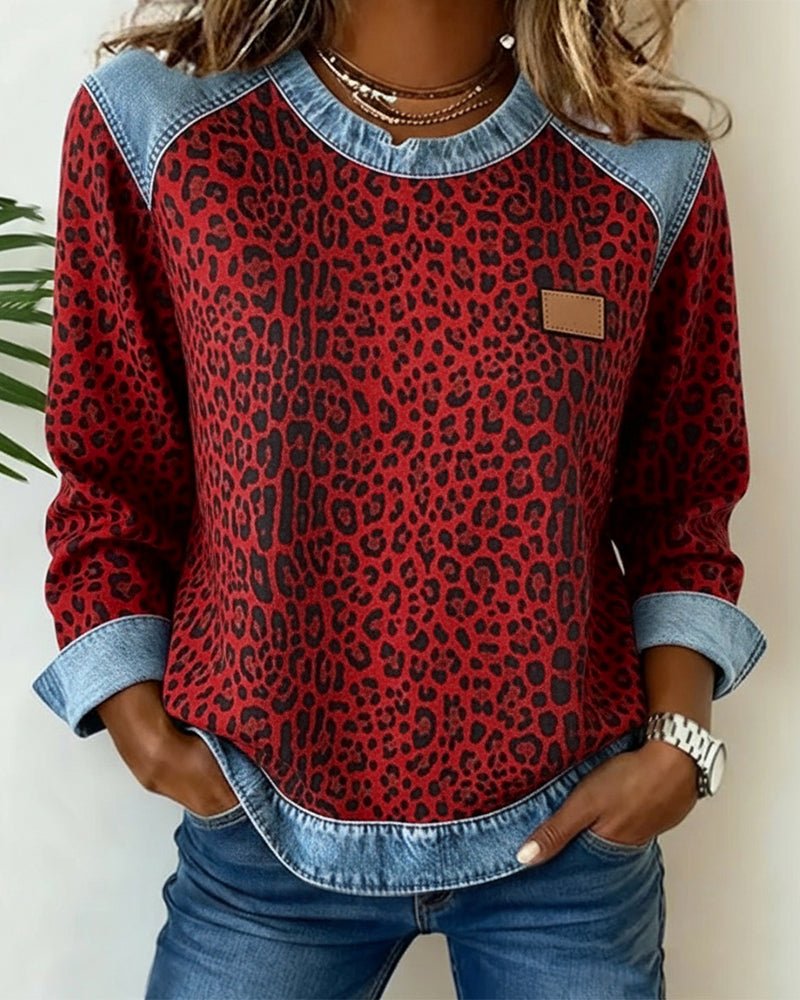 Emelineana | Women's Chic And Cozy Leopard Print Sweater — Red