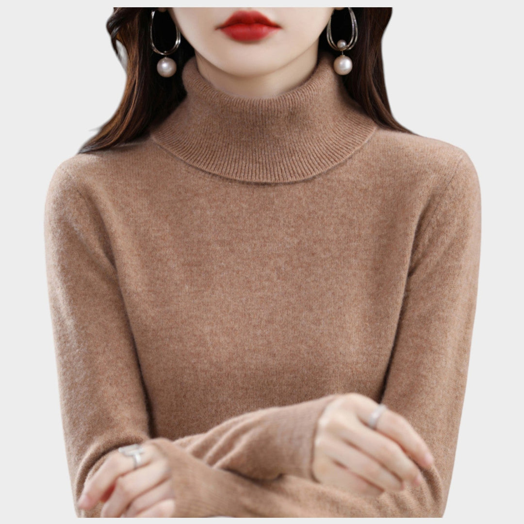 Emelineetta | Women's Knit Cozy Cashmere Sweater Turtleneck Slim Fit — Brown