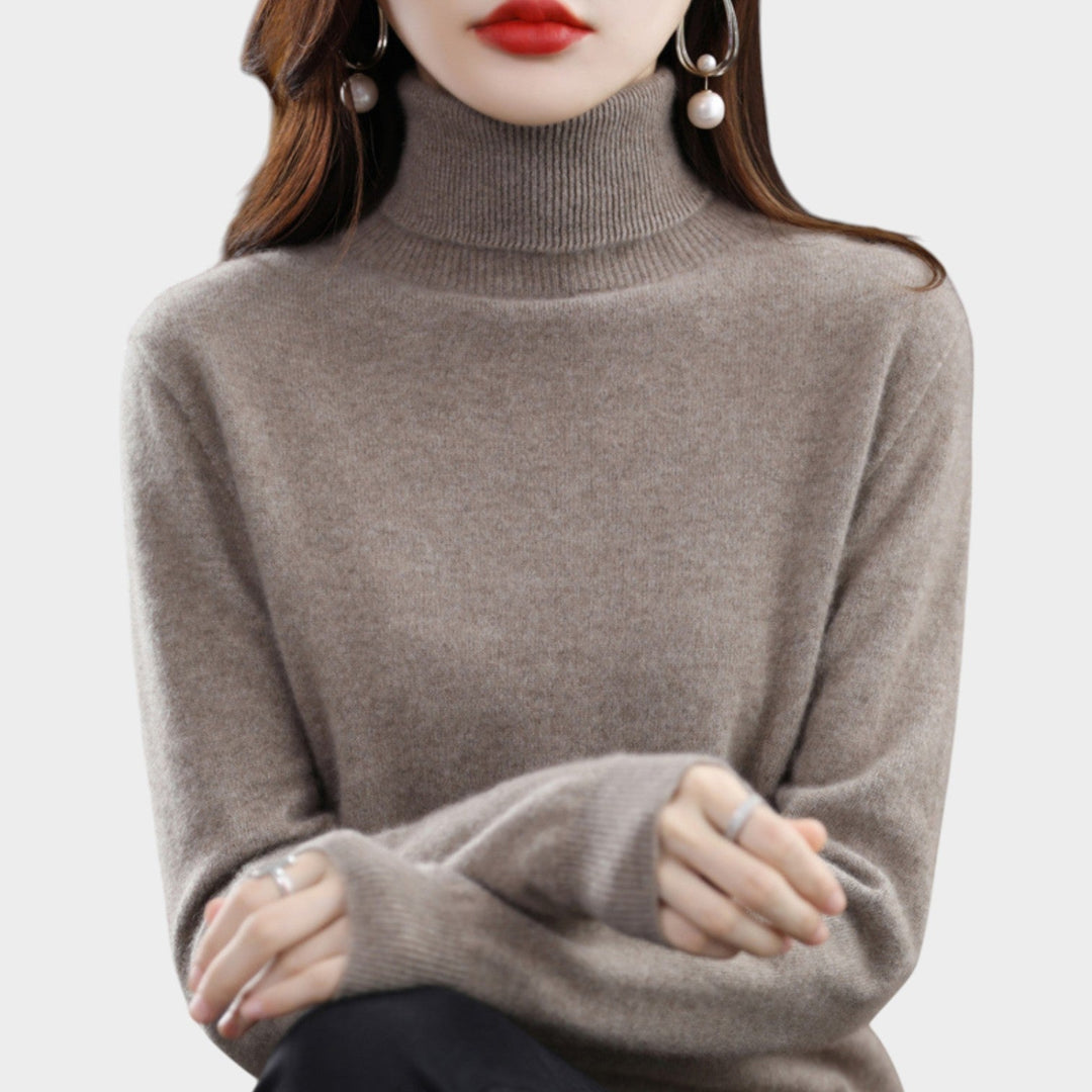 Emelineetta | Women's Knit Cozy Cashmere Sweater Turtleneck Slim Fit — Dark brown