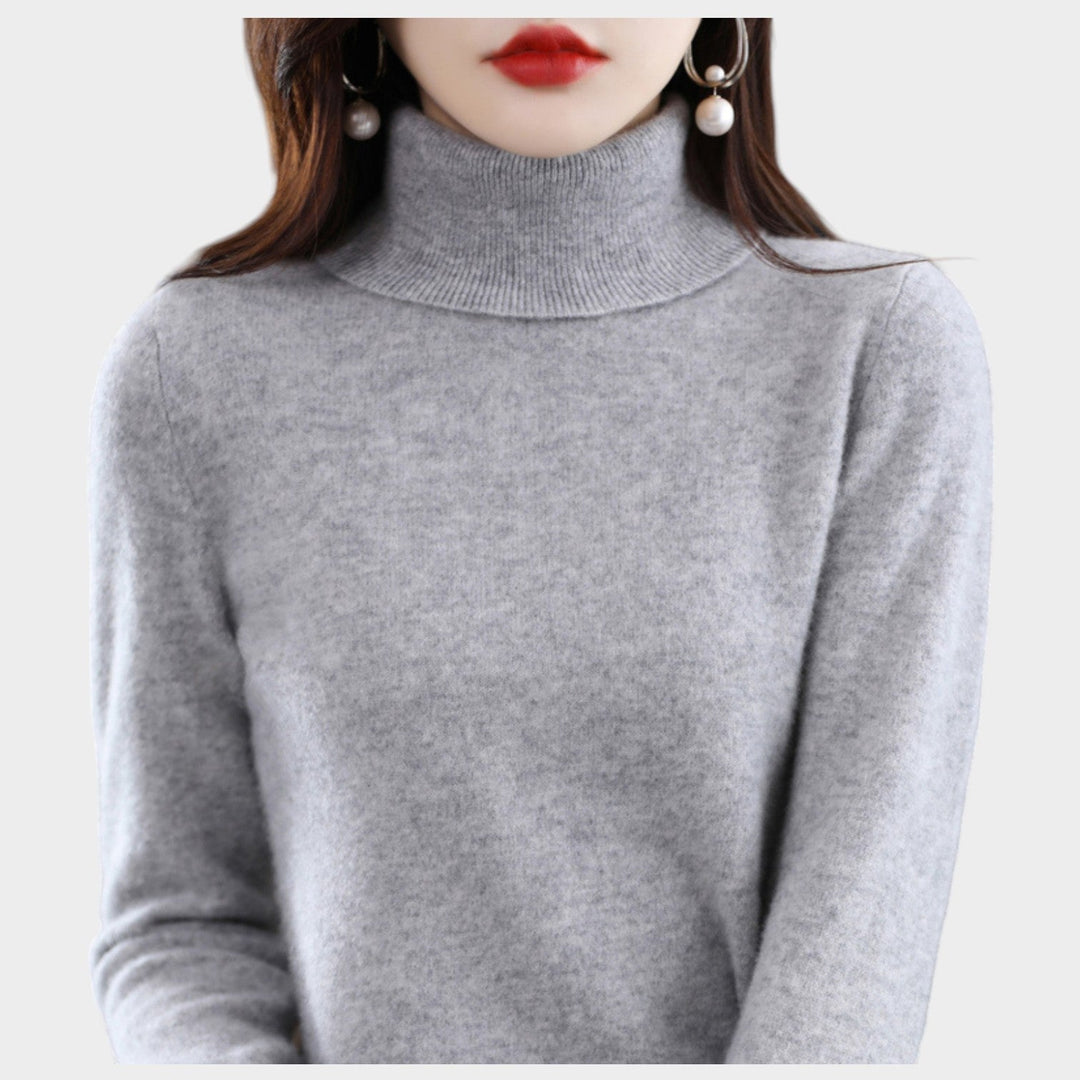 Emelineetta | Women's Knit Cozy Cashmere Sweater Turtleneck Slim Fit — Gray