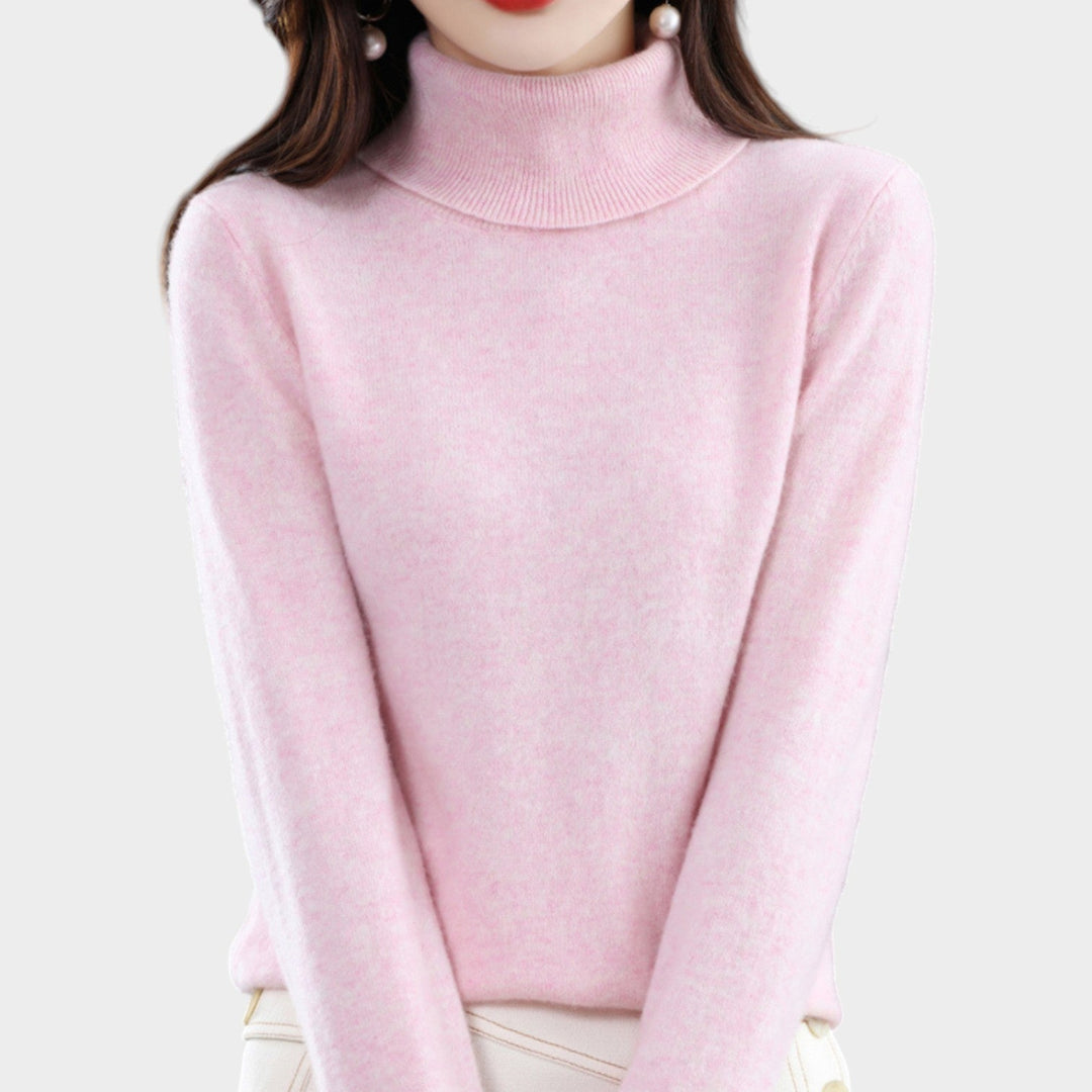 Emelineetta | Women's Knit Cozy Cashmere Sweater Turtleneck Slim Fit — Light pink