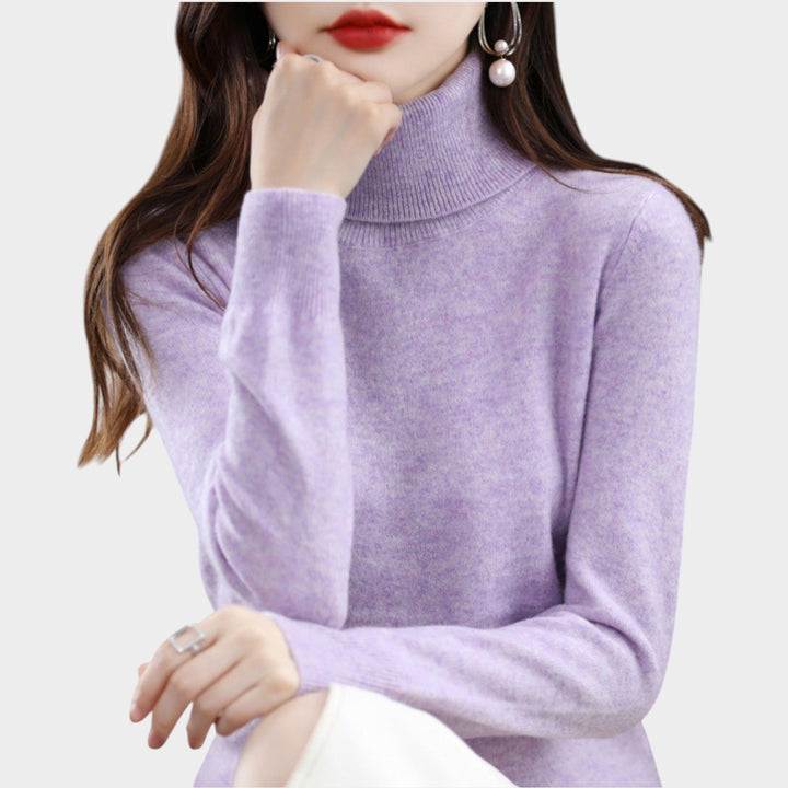 Emelineetta | Women's Knit Cozy Cashmere Sweater Turtleneck Slim Fit — Light violet