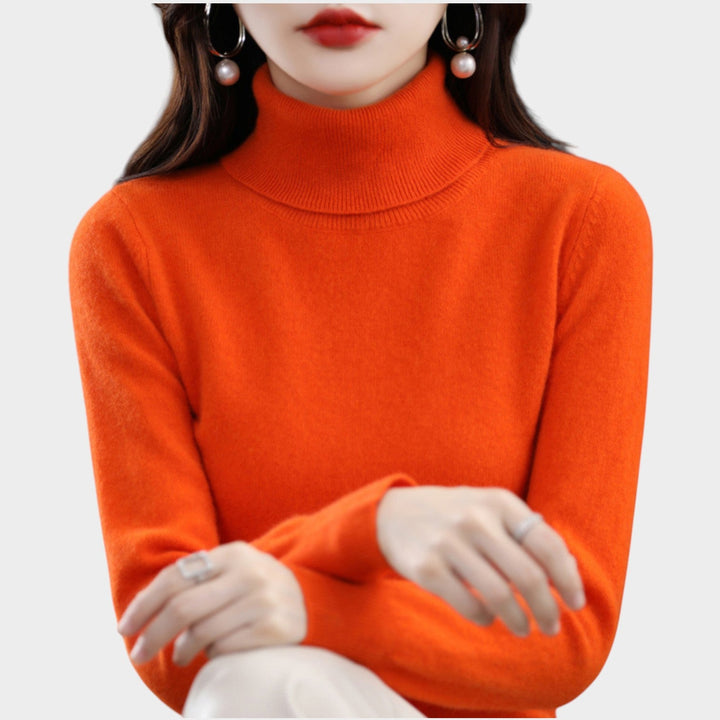 Emelineetta | Women's Knit Cozy Cashmere Sweater Turtleneck Slim Fit — Orange