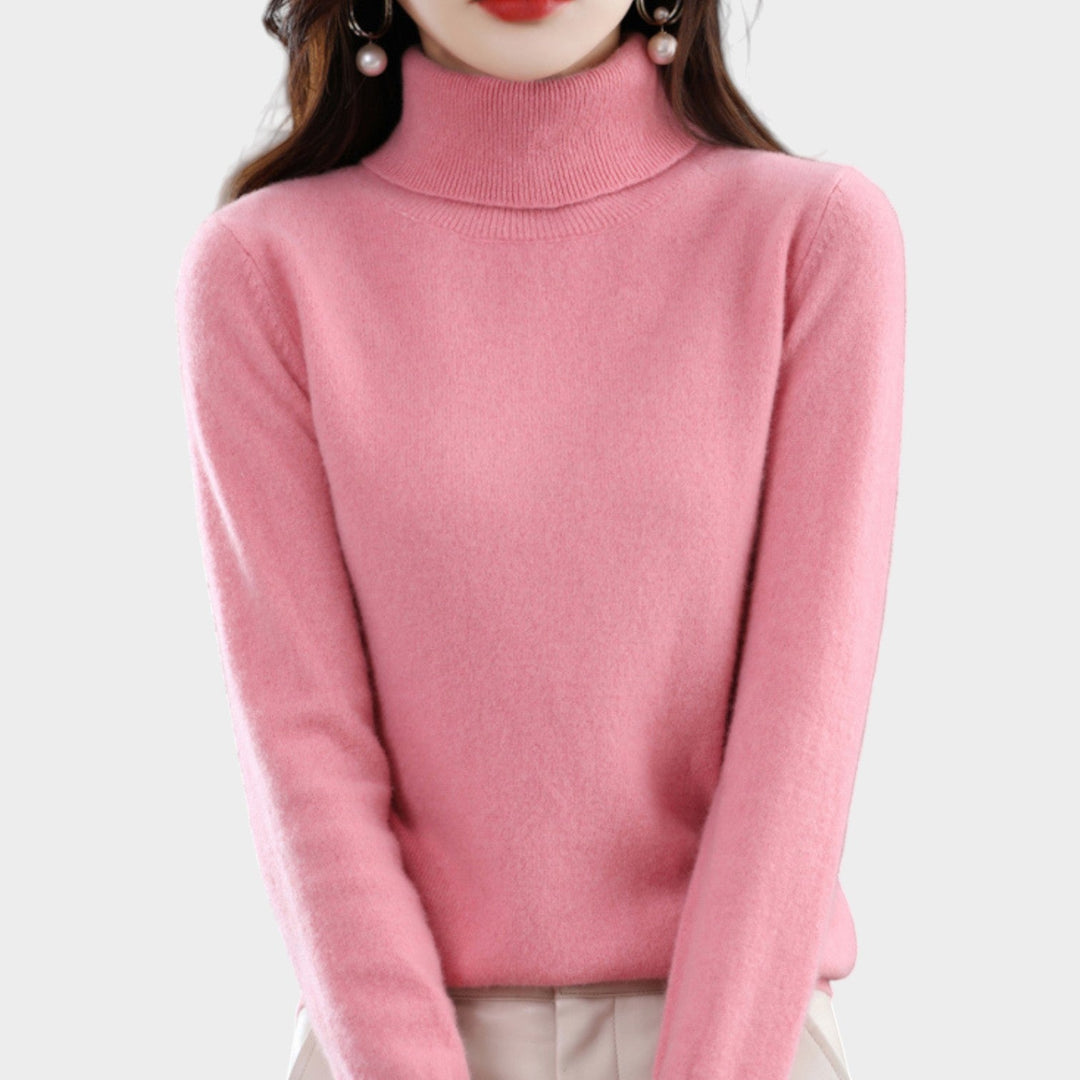 Emelineetta | Women's Knit Cozy Cashmere Sweater Turtleneck Slim Fit — Pink
