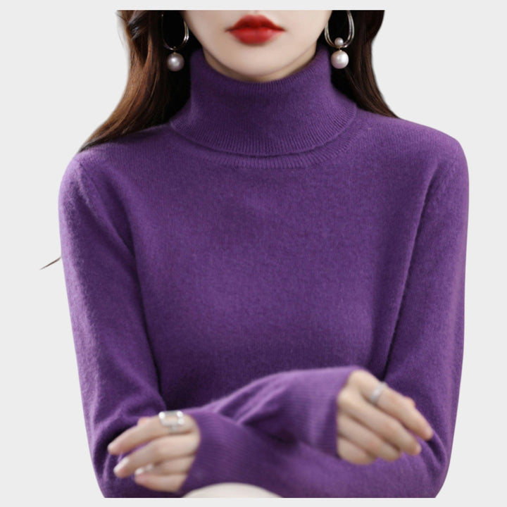 Emelineetta | Women's Knit Cozy Cashmere Sweater Turtleneck Slim Fit — Purple
