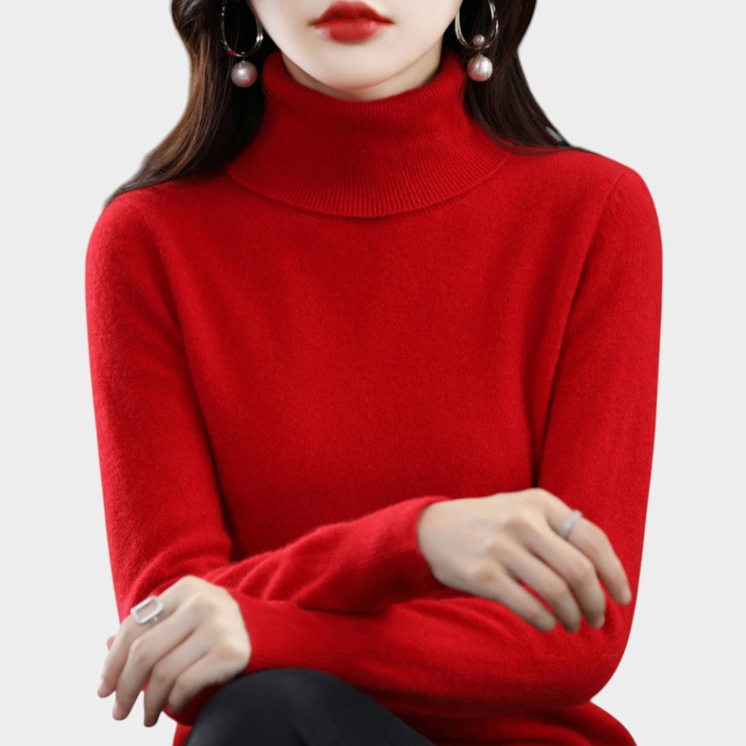 Emelineetta | Women's Knit Cozy Cashmere Sweater Turtleneck Slim Fit — Red