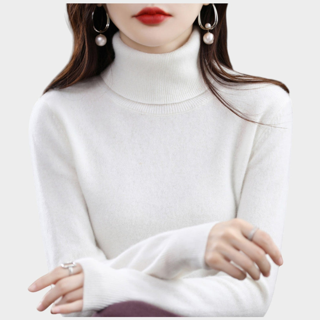 Emelineetta | Women's Knit Cozy Cashmere Sweater Turtleneck Slim Fit — White