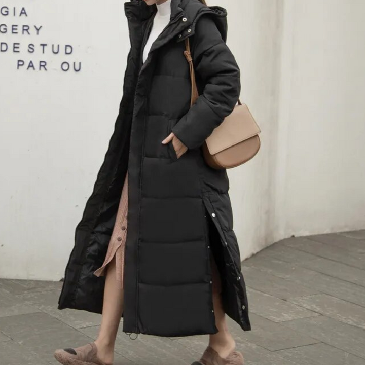 Emelineisse | Women's Long Hooded puff Coat – Quilted Cold Weather Jacket — Black