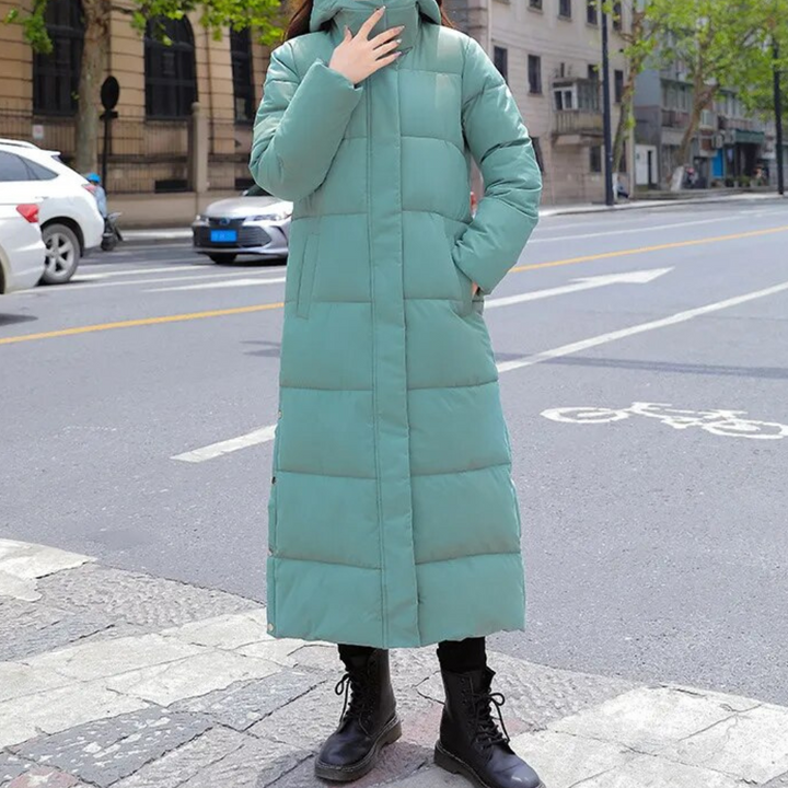 Emelineisse | Women's Long Hooded puff Coat – Quilted Cold Weather Jacket — Green