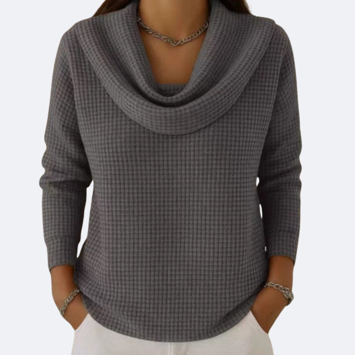 Emelinelora | Women's Knit Cozy Thermal Soft Neck Waffle Effect Sweater — Gray
