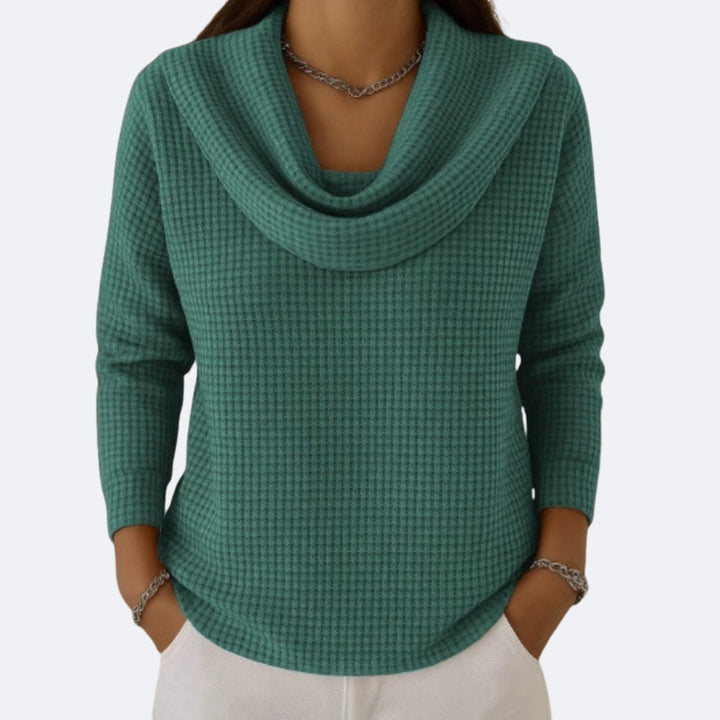 Emelinelora | Women's Knit Cozy Thermal Soft Neck Waffle Effect Sweater — Green