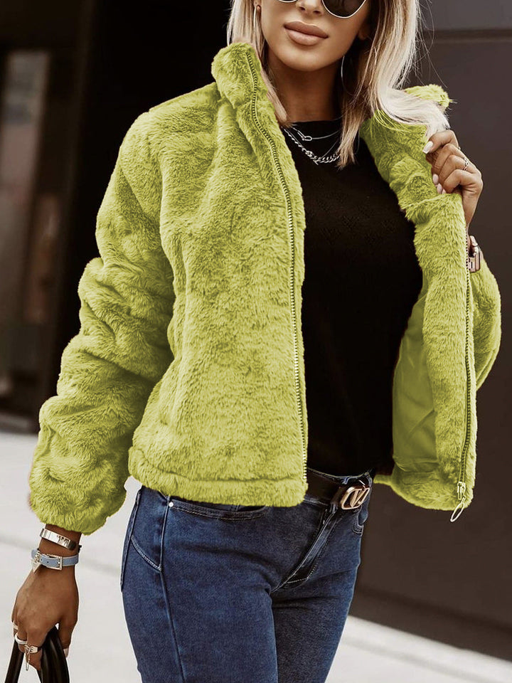 Emelineora | Women's Teddy Bomber Jacket – Sherpa Zip Jacket — Green