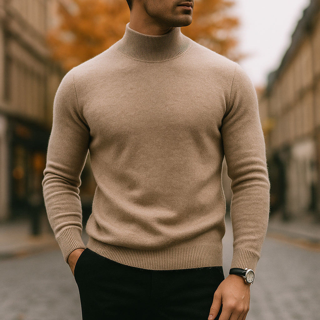 Emelinevia | Women's Knit Cozy HALF NECK SWEATER — Camel