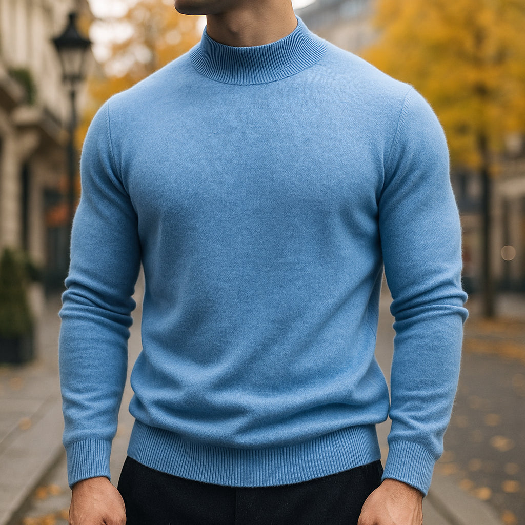 Emelinevia | Women's Knit Cozy HALF NECK SWEATER — Light Blue