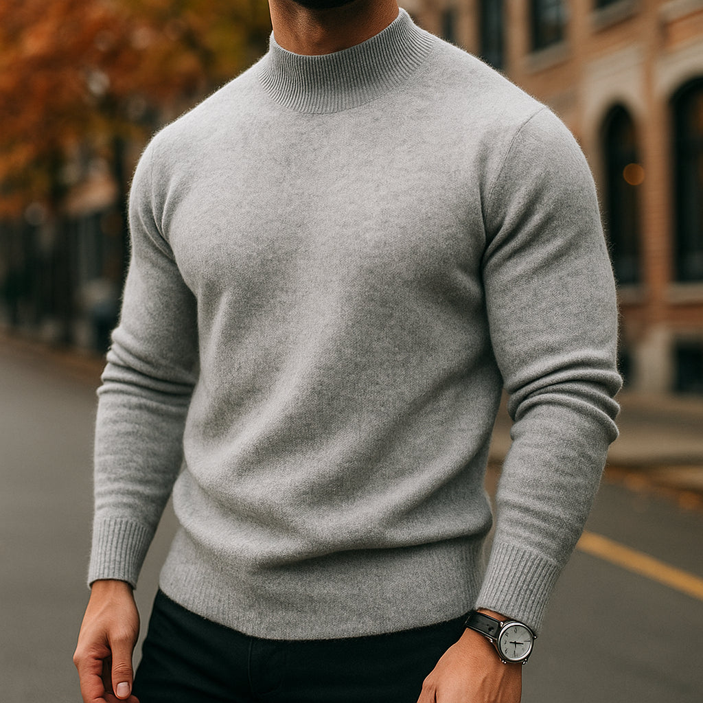 Emelinevia | Women's Knit Cozy HALF NECK SWEATER — Light Gray