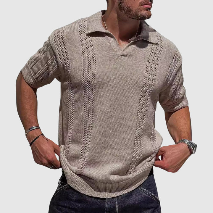 Emerson | Men's Cozy Textured Knit Polo Shirt Sweaters — Khaki