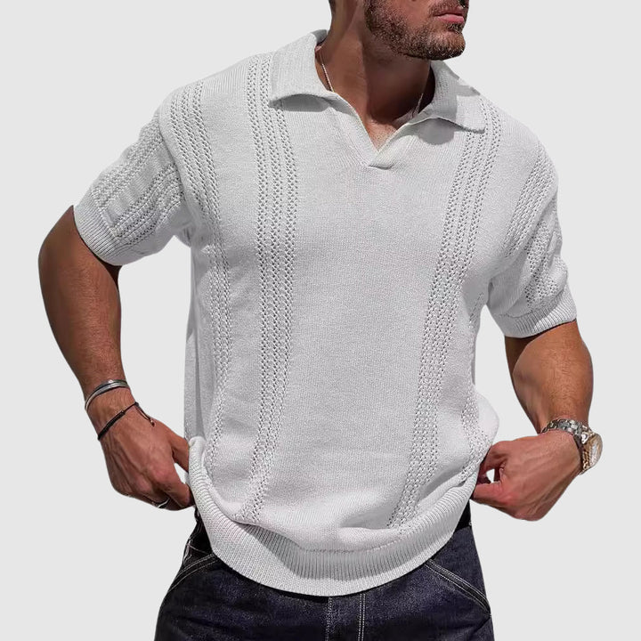 Emerson | Men's Cozy Textured Knit Polo Shirt Sweaters — White