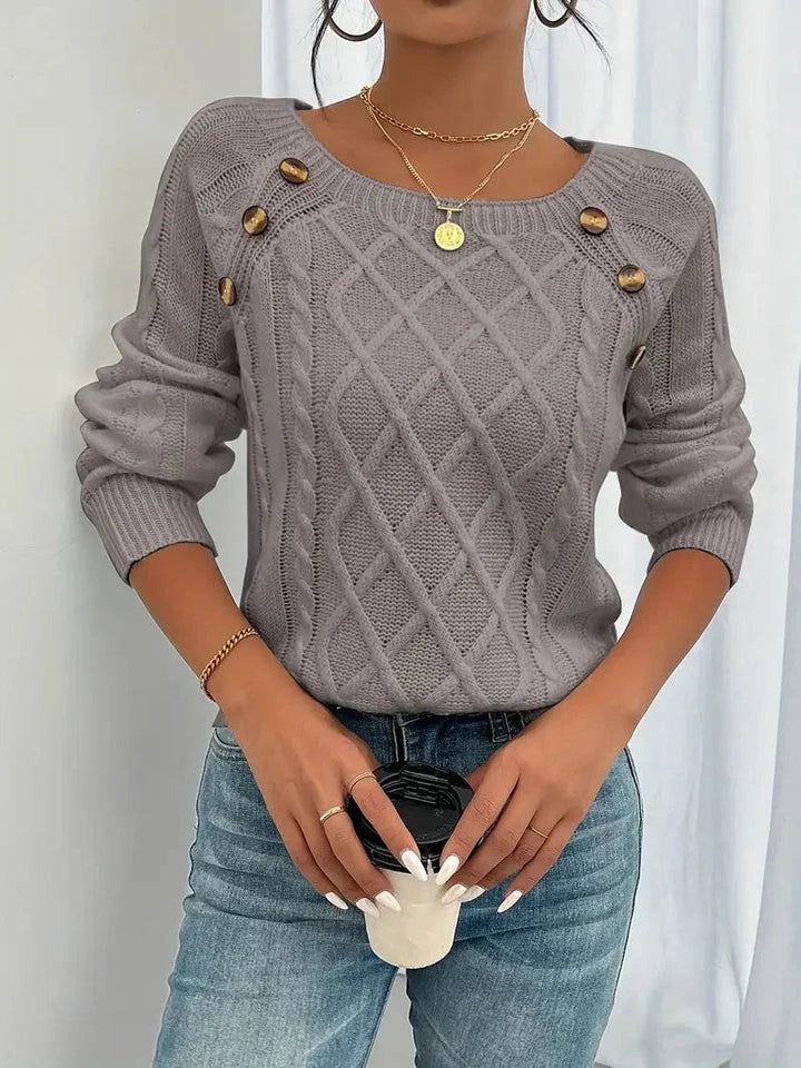 Esmeienne | Women's Cozy Elegant and Classic Square-Neck Cable Knitted Sweater — Rose Brown