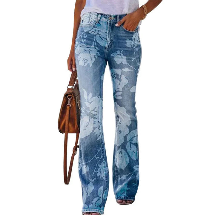 Esmelyn | Women's High-Waist Wide-Leg Flare Floral High Waist Jeans — D