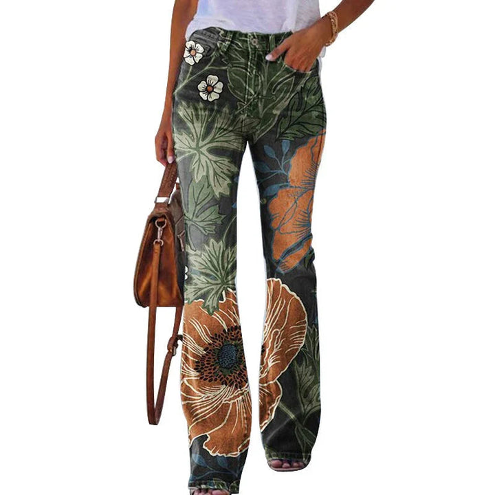 Esmelyn | Women's High-Waist Wide-Leg Flare Floral High Waist Jeans — E