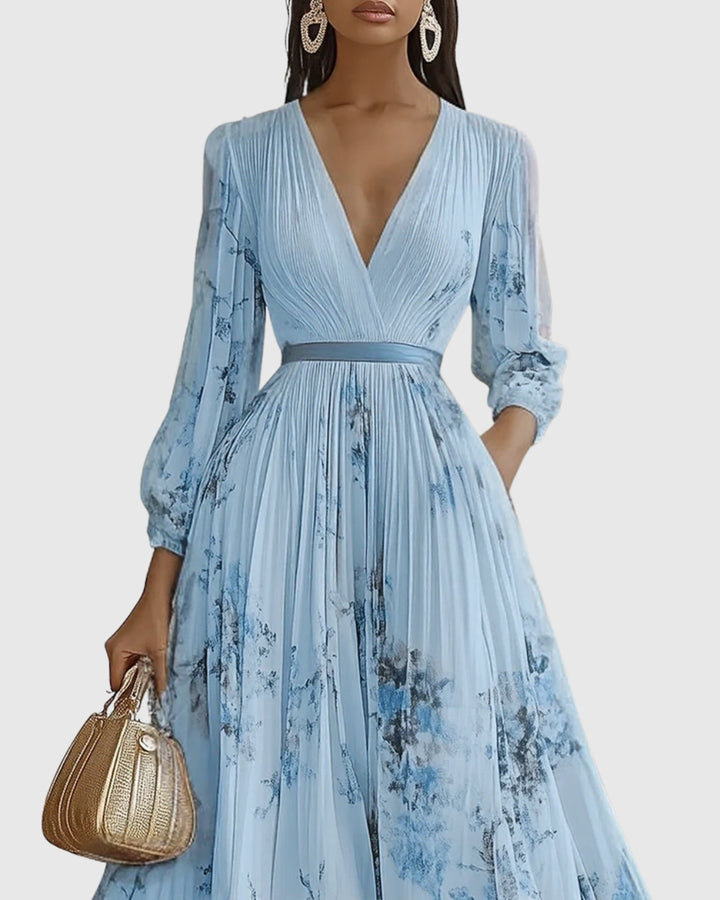 Esmenia | Women's Wedding Guest Elegant V-Neck A-Line Midi Dress Dresses — Blue