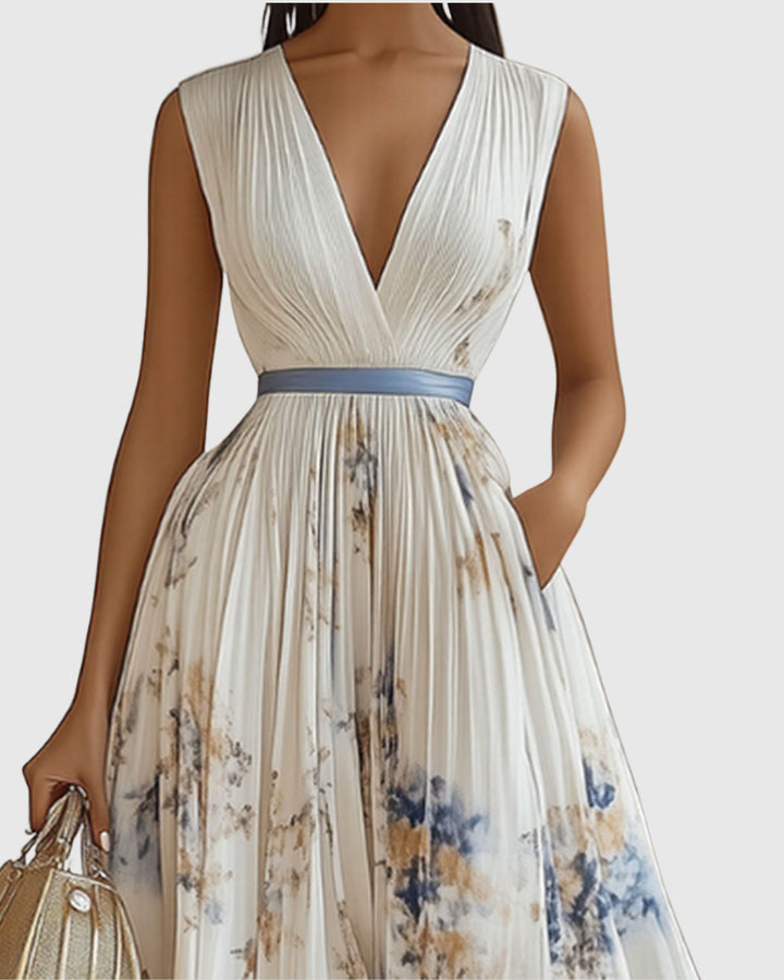 Esmenia | Women's Wedding Guest Elegant V-Neck A-Line Midi Dress Dresses — 2