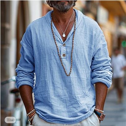 Ezekiel | Men's Button-Up Casual Lightweight Long Sleeve Hoodie Shirt — Blue