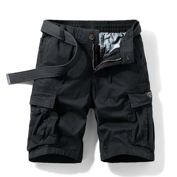 Fabian | Men's Denim High-Waist Tactical Multi-Pocket Cargo Shorts — Black