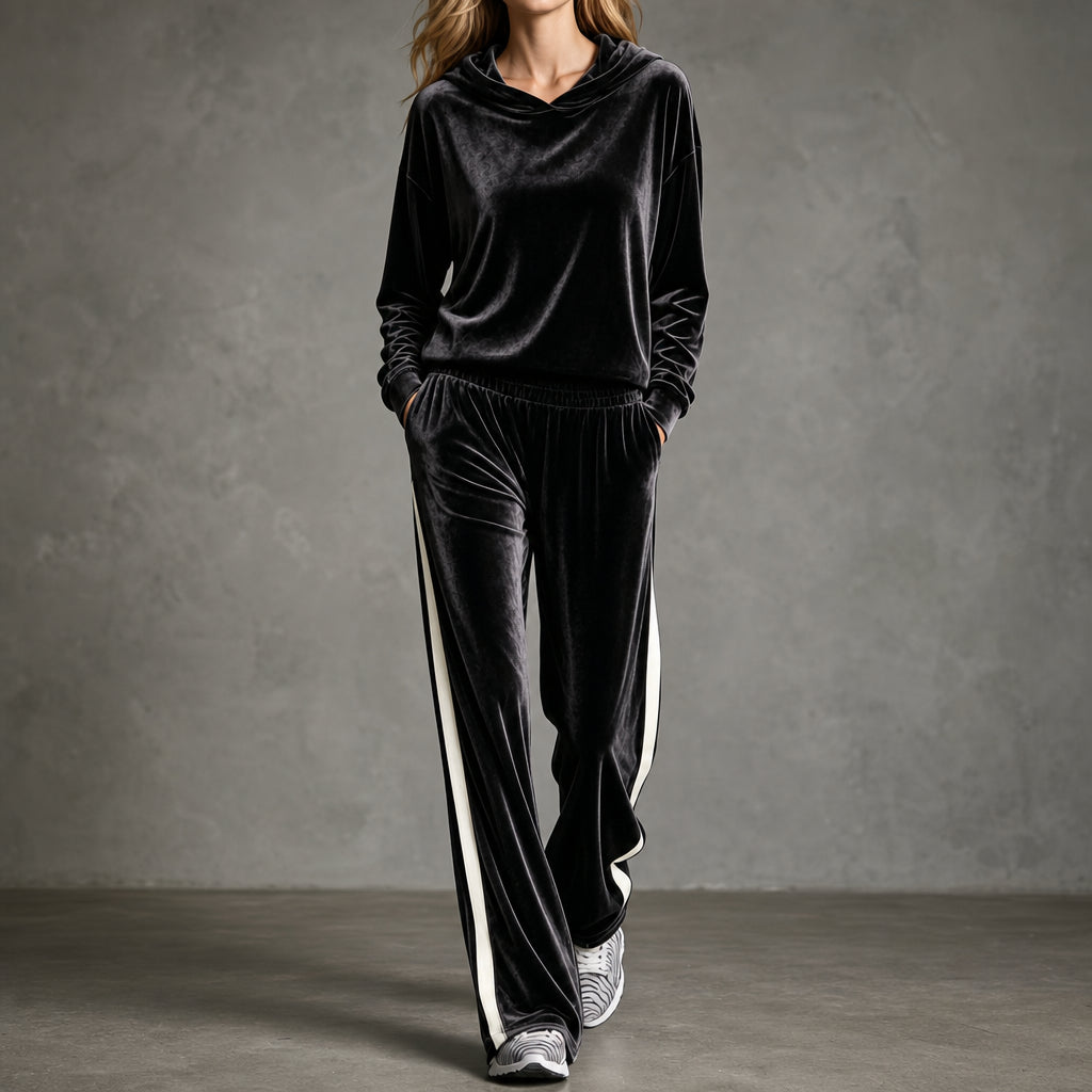 Faelbelle | Women's Contrast-Stripe Hooded Velour Tracksuit