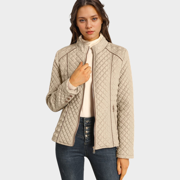 Faelyn | Women's Quilted Jacket Casual Zip Front Stand Collar — Beige