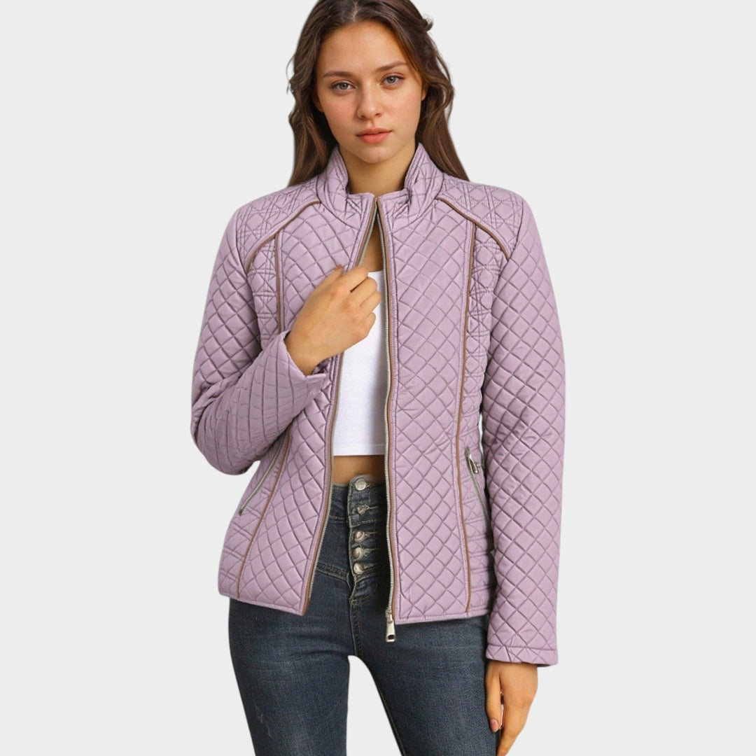 Faelyn | Women's Quilted Jacket Casual Zip Front Stand Collar — Pink