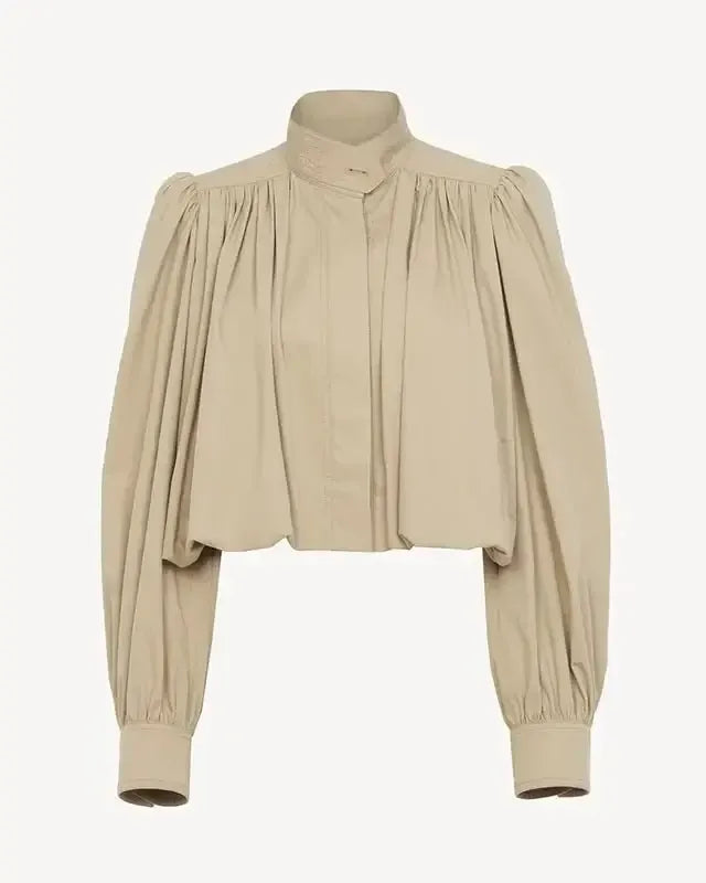 Fayephine | Women's Cropped Button Front Jacket — Khaki