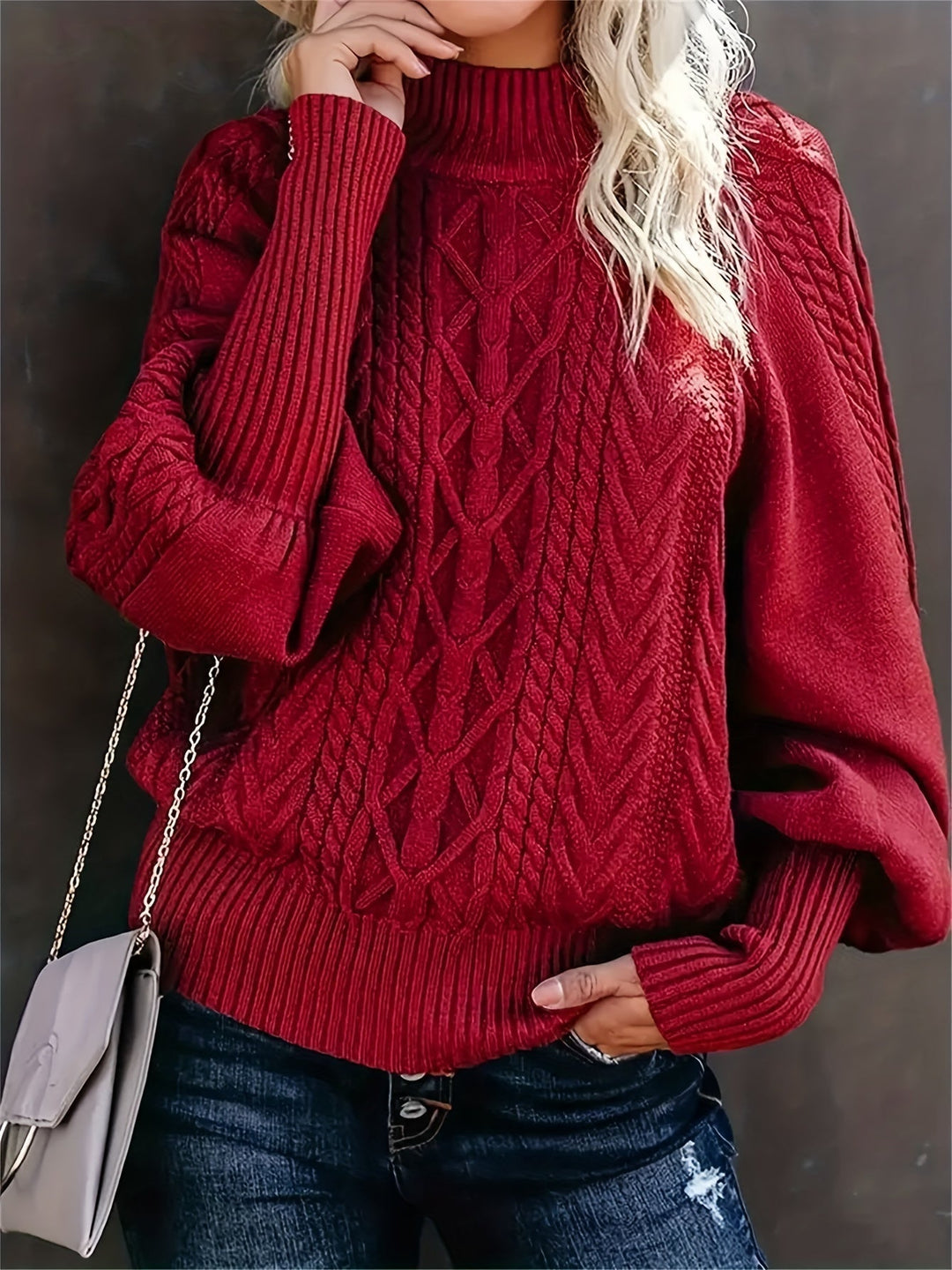 Fayewynn | Women's Knit Cozy Casual Long Sleeve Sweater — Burgundy