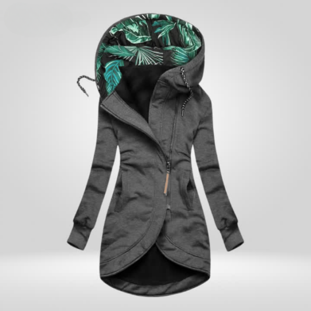 Fenana | Women's Synthetic Jacket with Hood and Asymmetrical Zip — Gray