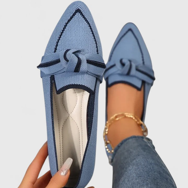 Fencine | Women's Orthopedic Comfort Pointed Toe Slip-On Flat Loafers with Knot Detail — Light Blue