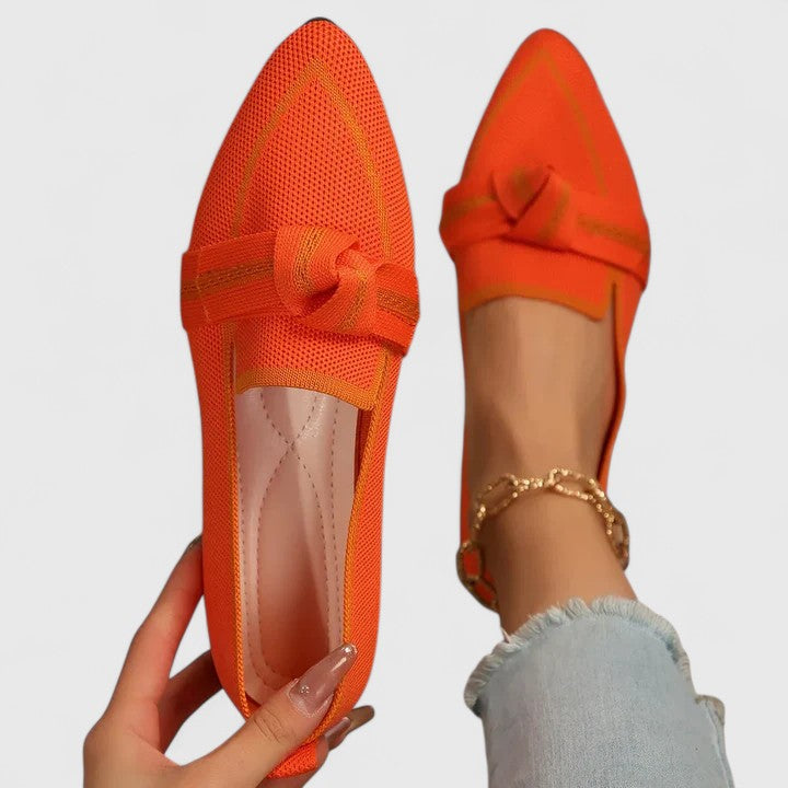 Fencine | Women's Orthopedic Comfort Pointed Toe Slip-On Flat Loafers with Knot Detail — Orange